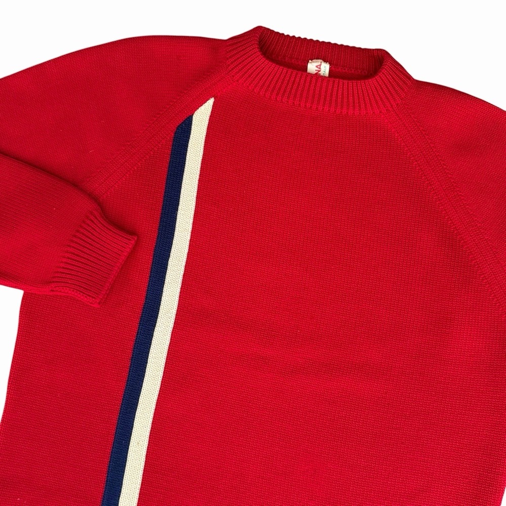 Vintage Red L Wool Letterman Sweater 60s Made In Italy Heavy Knit Collegiate Men